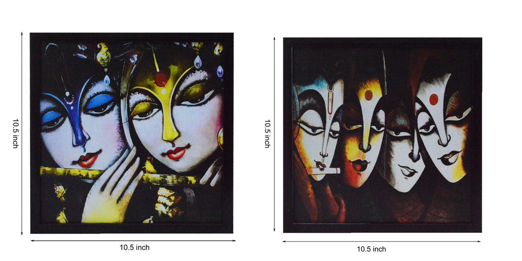 Set of 2 Radha Krishna Satin Matt Texture UV Art Painting Kafalo
