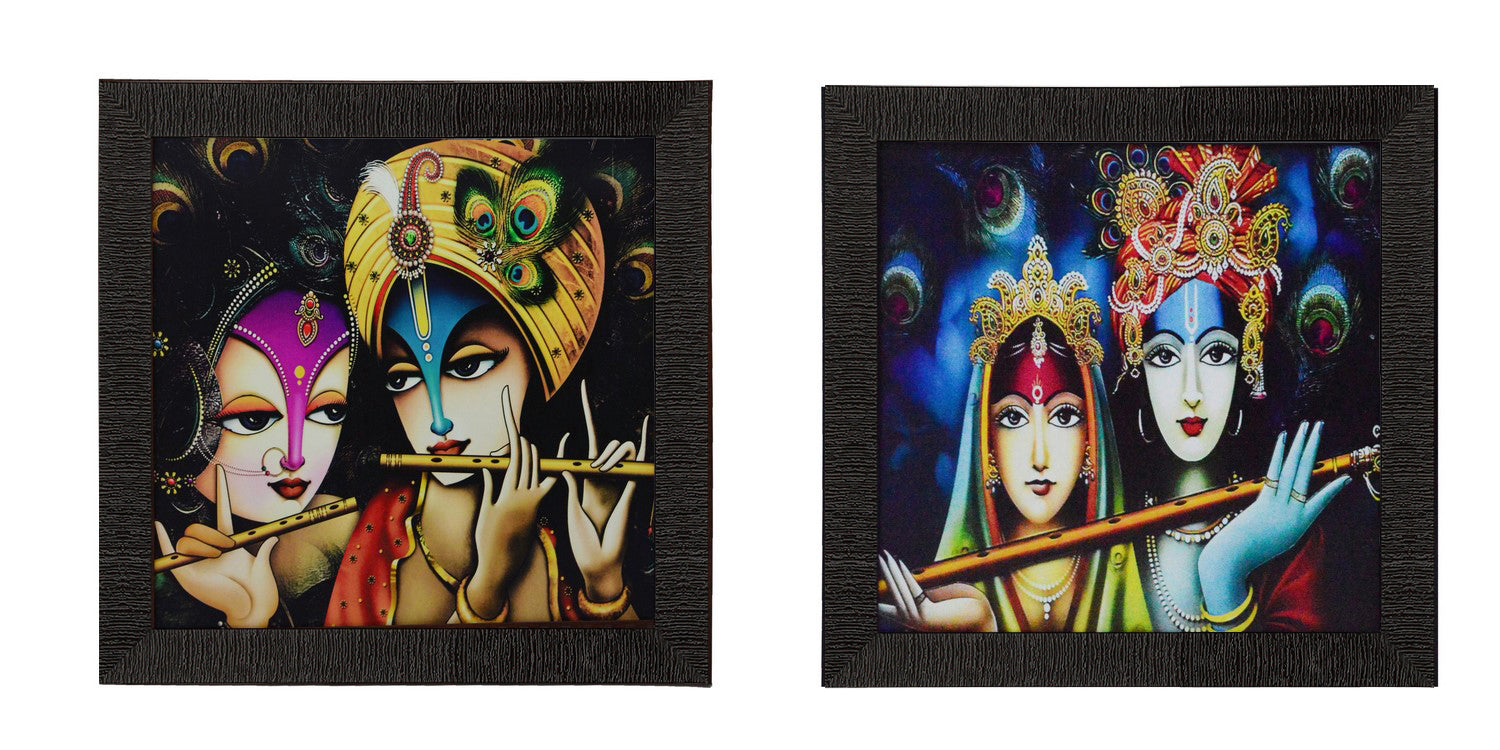 Set of 2 Radha Krishna Satin Matt Texture UV Art Painting Kafalo