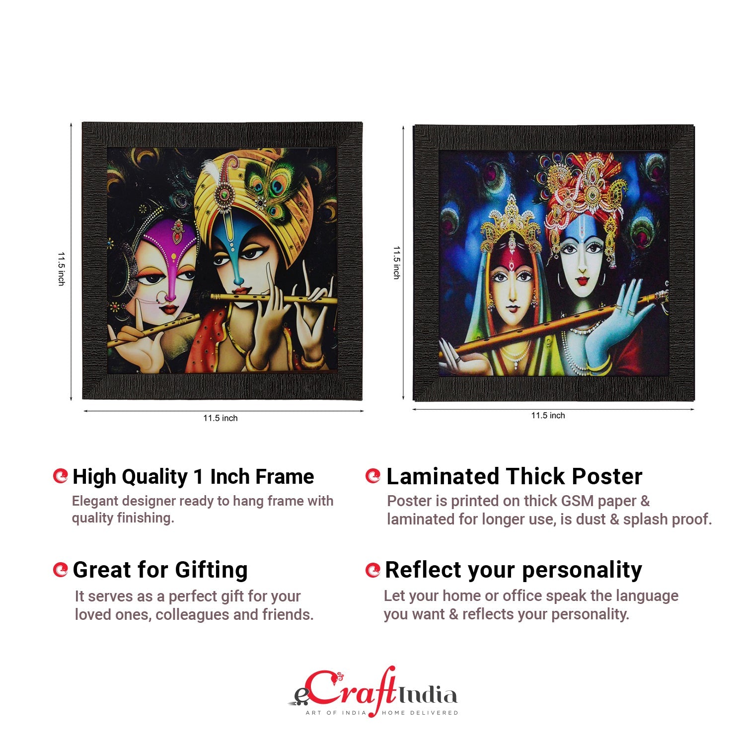 Set of 2 Radha Krishna Satin Matt Texture UV Art Painting Kafalo