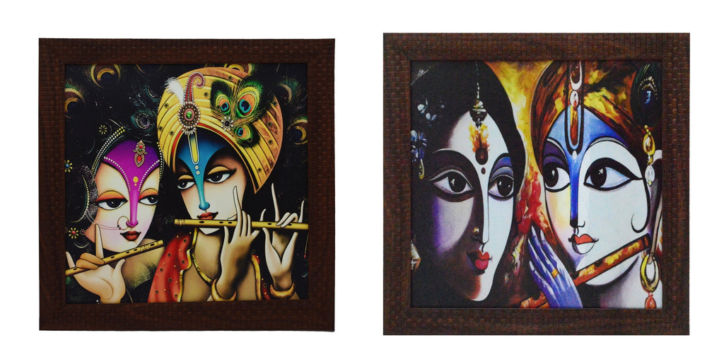 Set of 2 Radha Krishna Satin Matt Texture UV Art Painting Kafalo