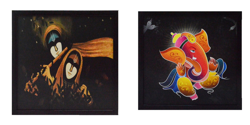 Set of Lord Ganesha and Radha Krishna Satin Matt Texture UV Art Painting Kafalo