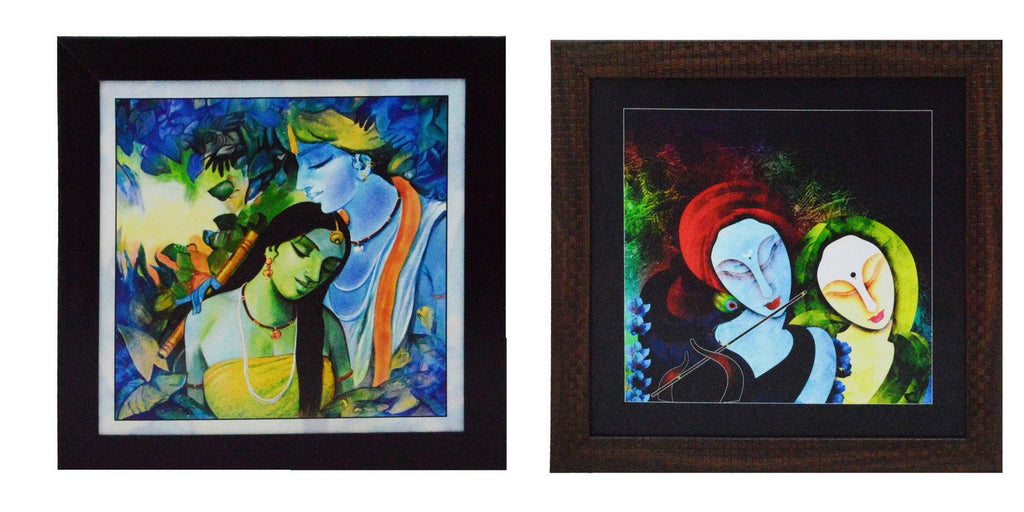 Set of 2 Radha Krishna Satin Matt Texture UV Art Painting Kafalo