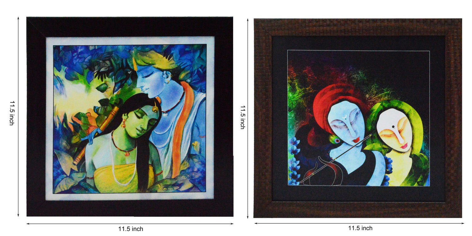 Set of 2 Radha Krishna Satin Matt Texture UV Art Painting Kafalo