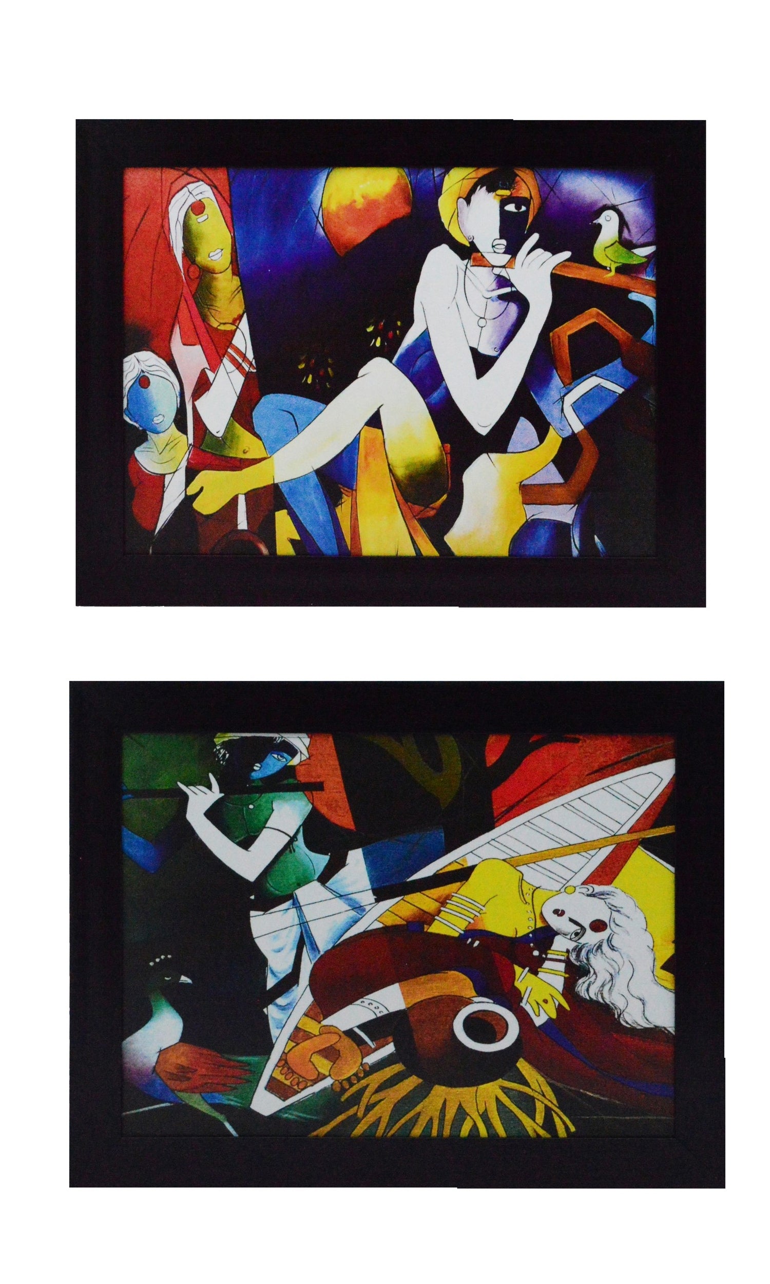 Set of 2 Radha Krishna Satin Matt Texture UV Art Painting Kafalo