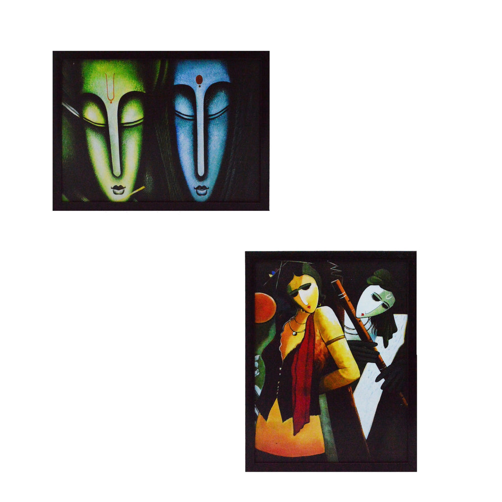 Set of 2 Radha Krishna Satin Matt Texture UV Art Painting Kafalo