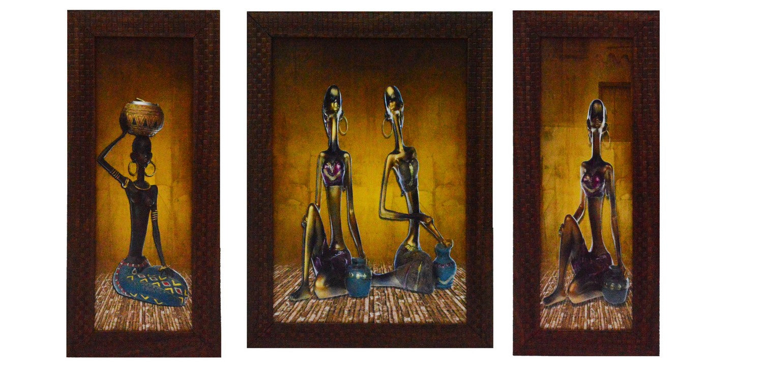 Set of 3 Tribal Lady Satin Matt Texture UV Art Painting Kafalo