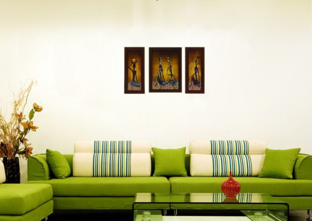 Set of 3 Tribal Lady Satin Matt Texture UV Art Painting Kafalo