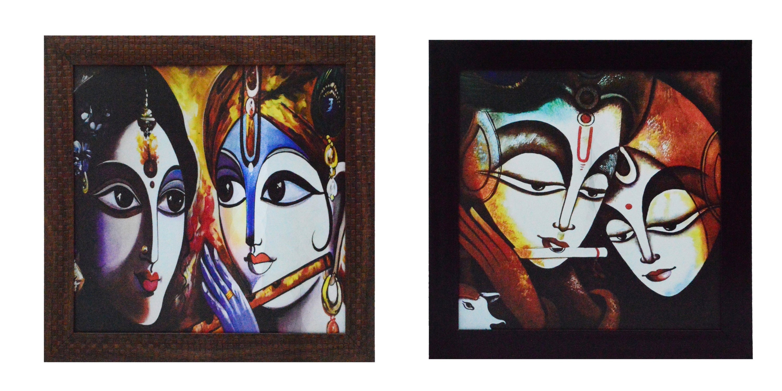 Set of 2 Radha Krishna Satin Matt Texture UV Art Painting Kafalo