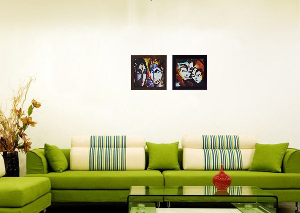 Set of 2 Radha Krishna Satin Matt Texture UV Art Painting Kafalo