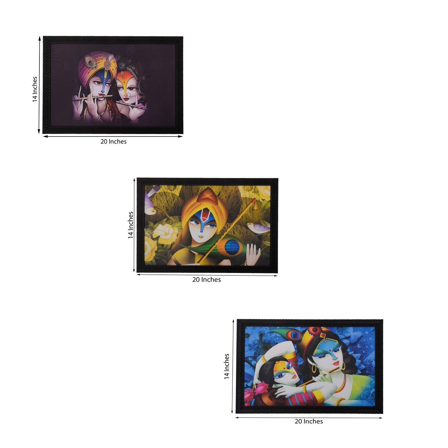 Set of 3 Radha Krishna Satin Matt Texture UV Art Painting Kafalo