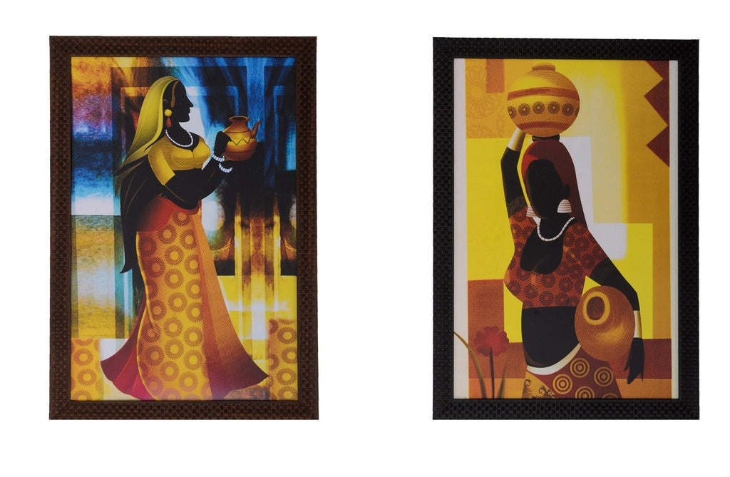 Set of 2 Village Lady Satin Matt Texture UV Art Painting Kafalo