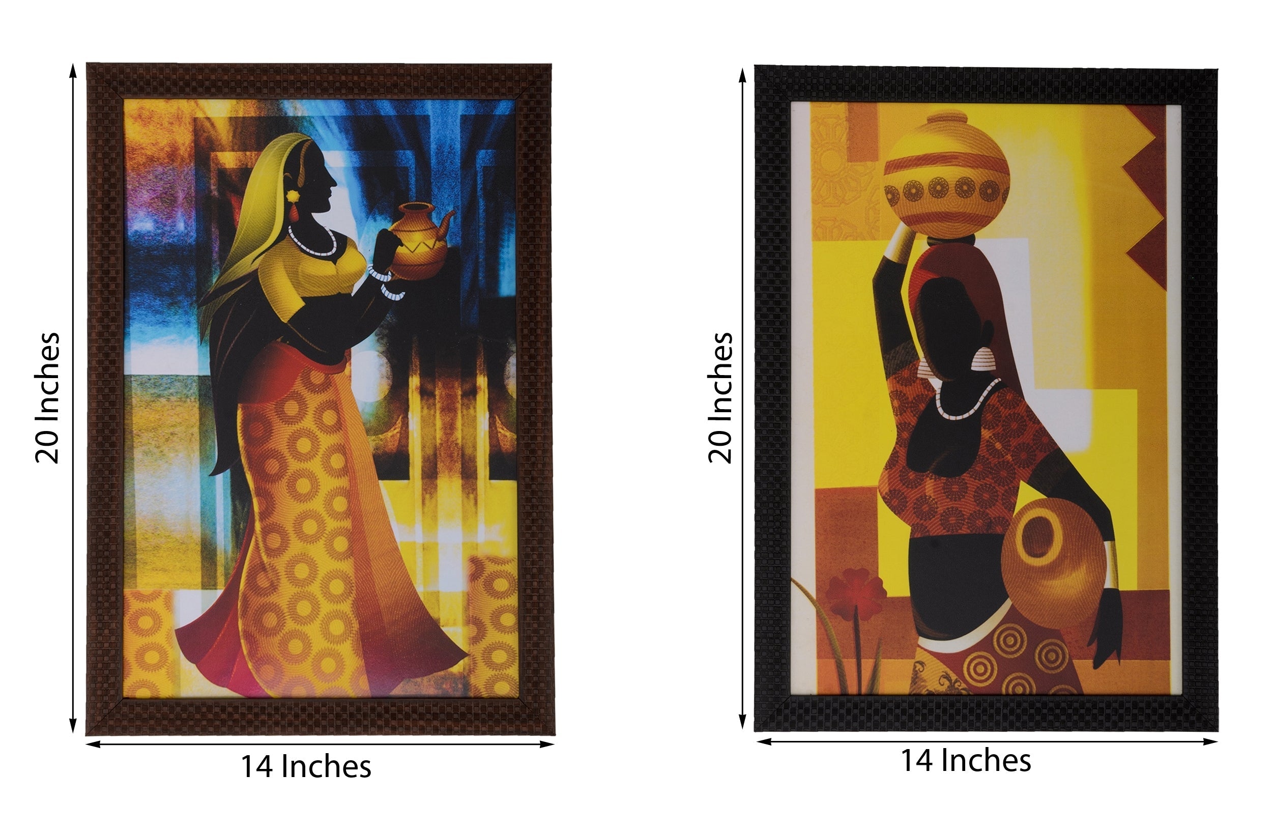 Set of 2 Village Lady Satin Matt Texture UV Art Painting Kafalo