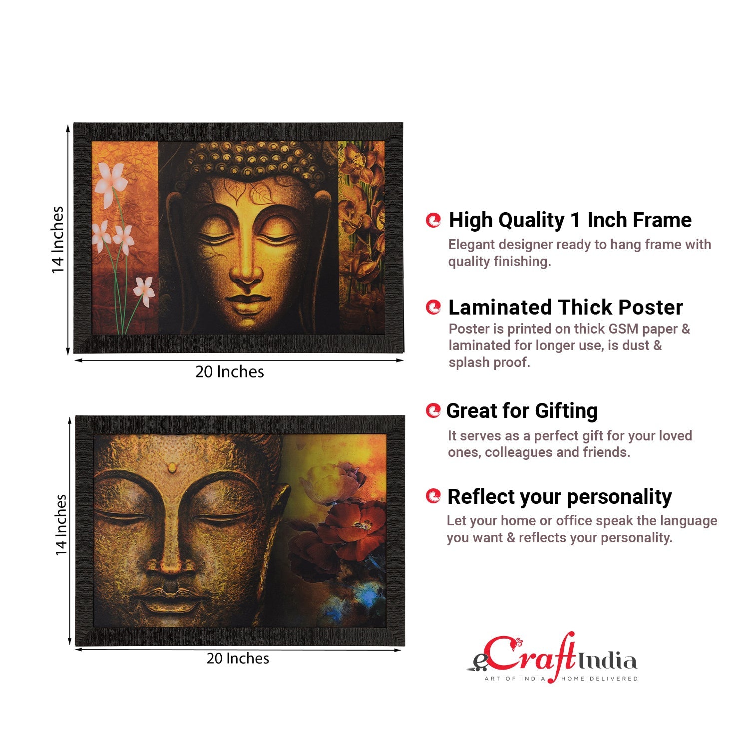 Set of 2 Meditating Buddha Satin Matt Texture UV Art Painting Kafalo