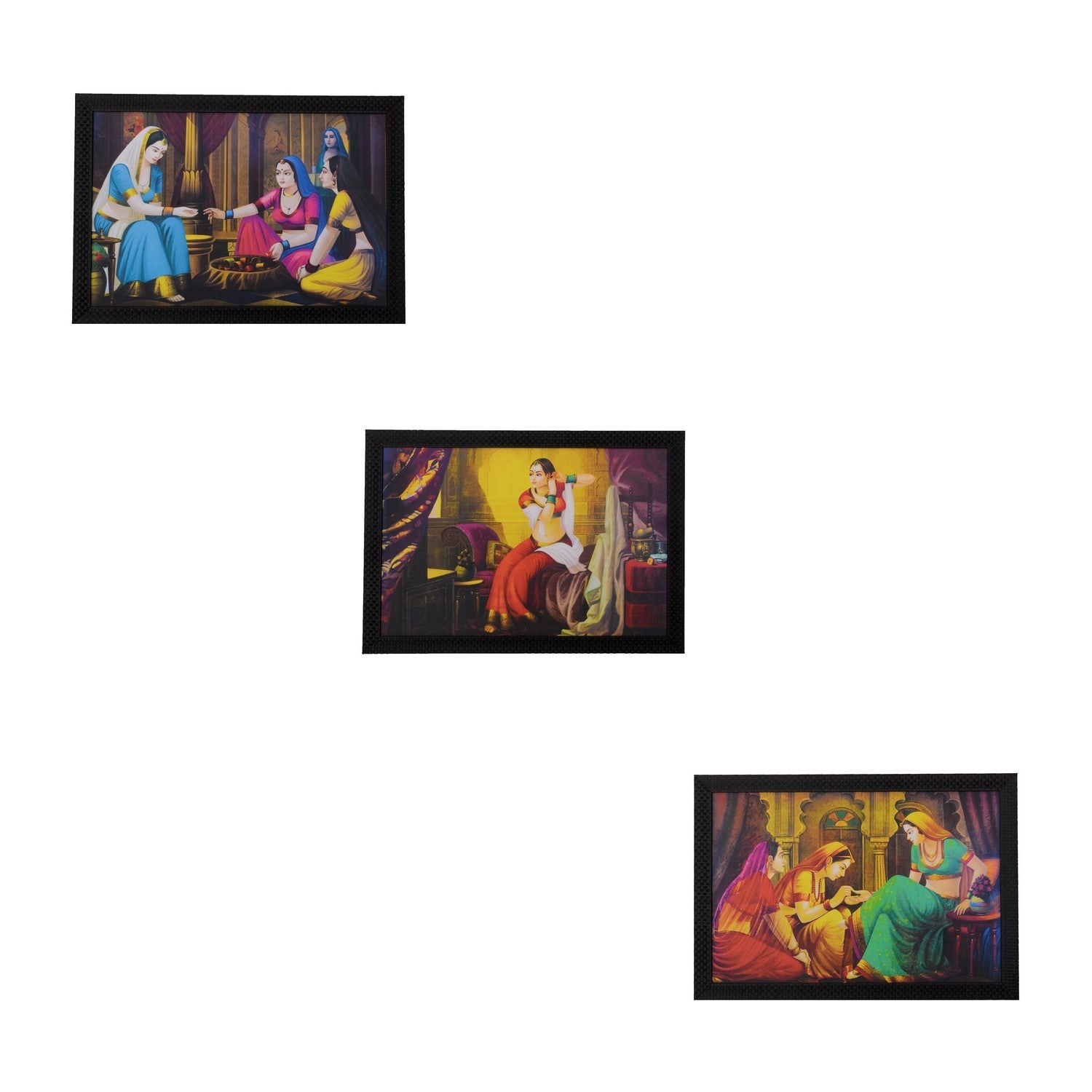 Set of 3 Village Scene Satin Matt Texture UV Art Painting Kafalo