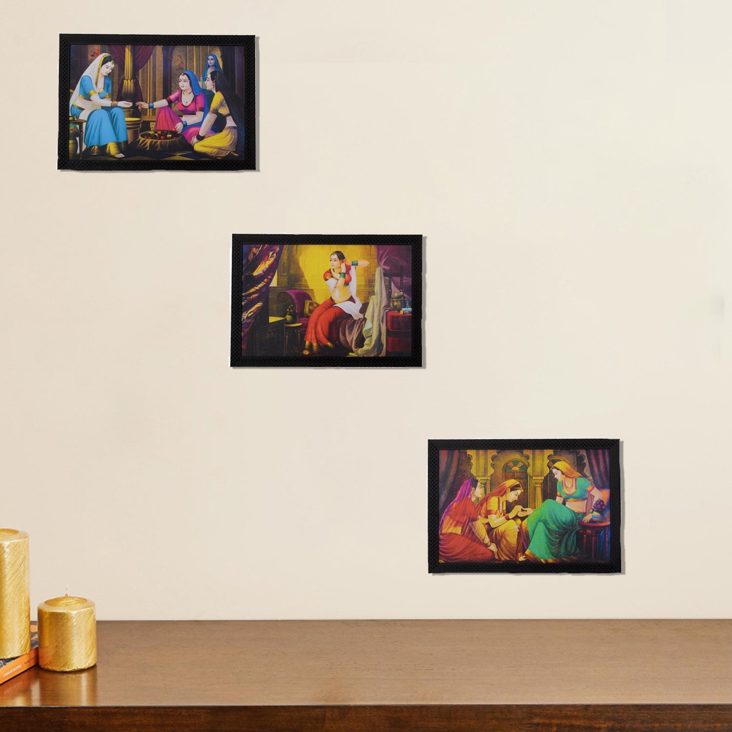 Set of 3 Village Scene Satin Matt Texture UV Art Painting Kafalo