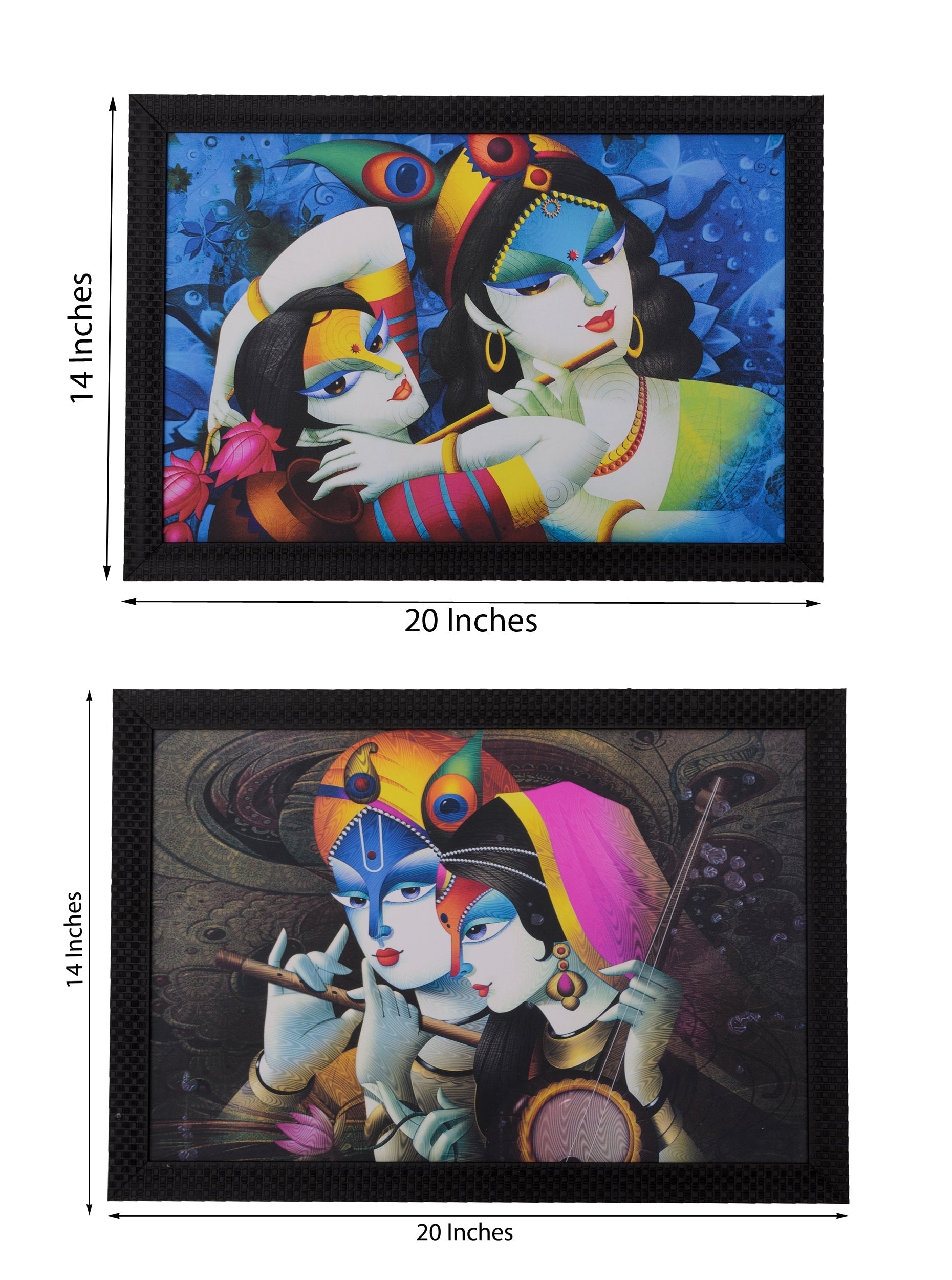 Set of 2 Radha Krishna Satin Matt Texture UV Art Painting Kafalo