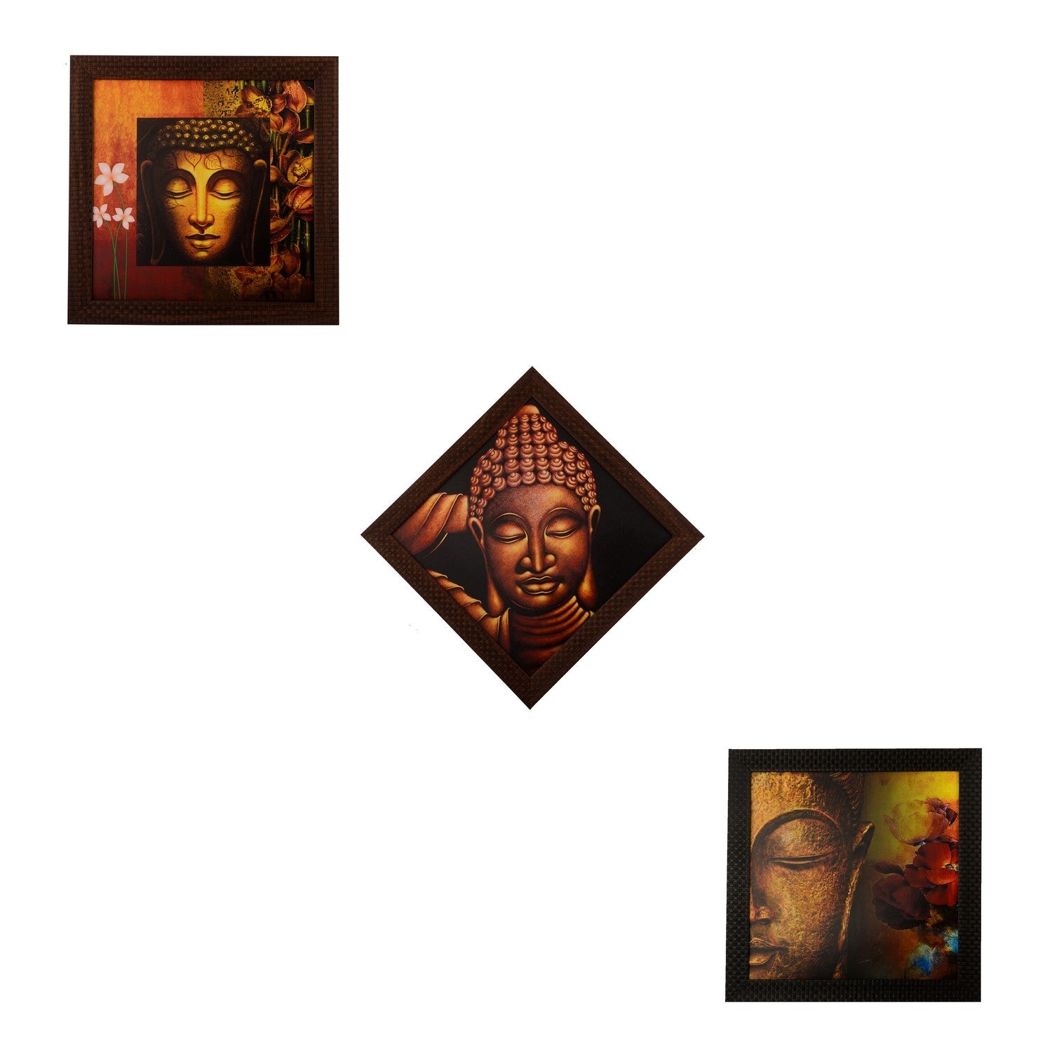 Set of 3 Meditating Buddha Satin Matt Texture UV Art Painting Kafalo