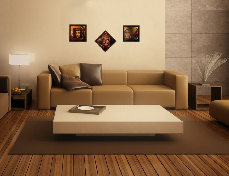 Set of 3 Meditating Buddha Satin Matt Texture UV Art Painting Kafalo