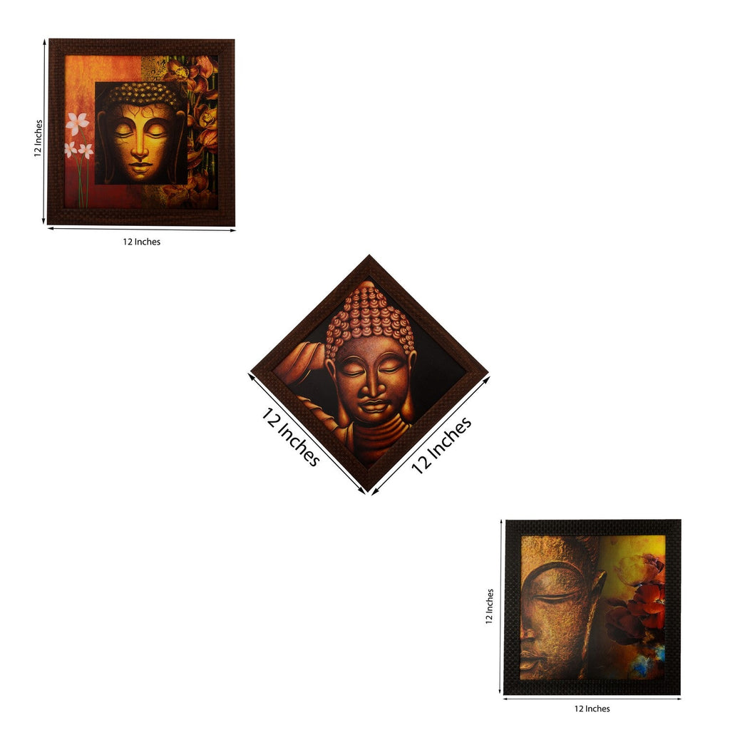 Set of 3 Meditating Buddha Satin Matt Texture UV Art Painting Kafalo
