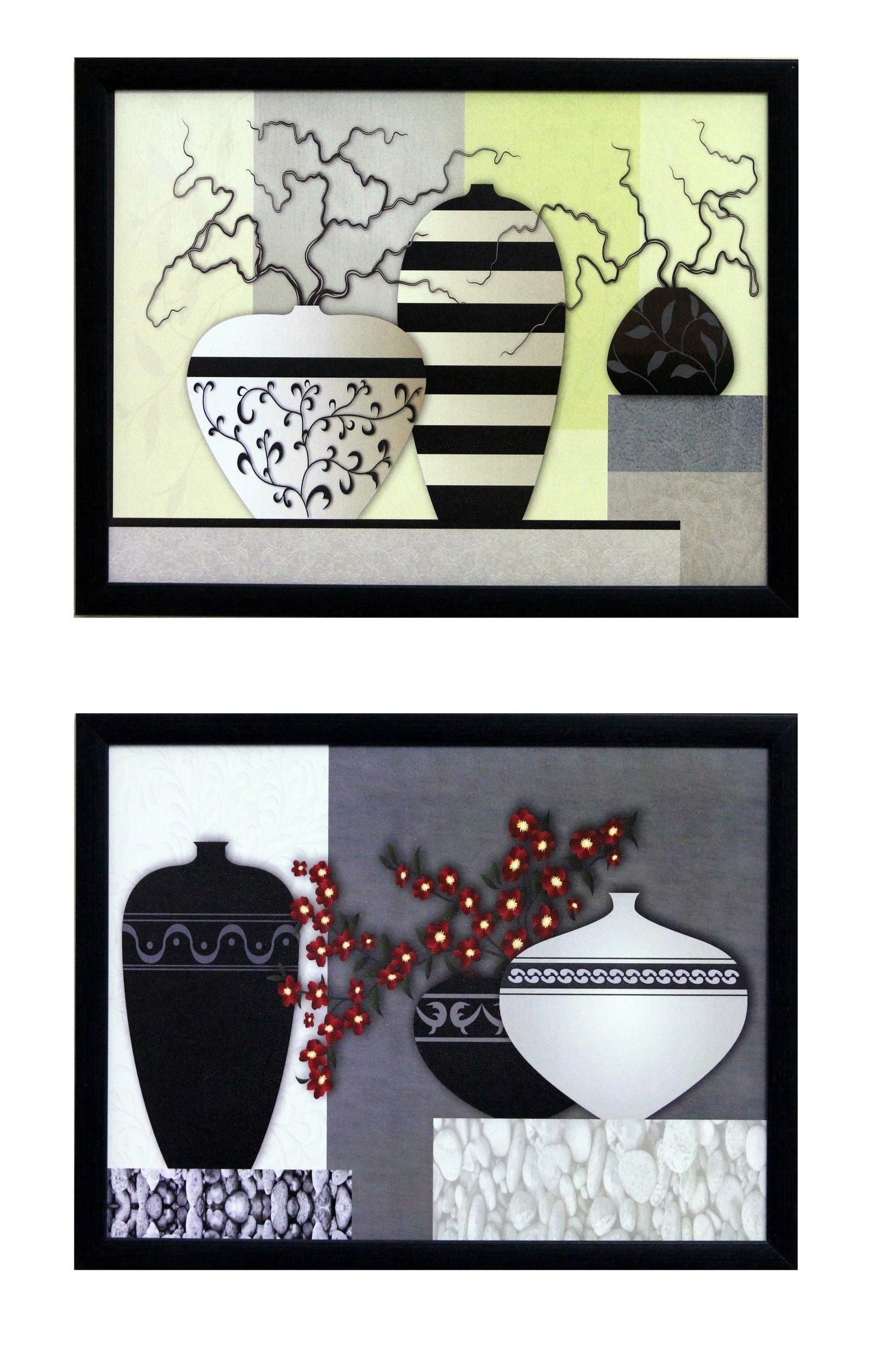 Set of 2 Botanical Pots Satin Matt Texture UV Art Painting Kafalo