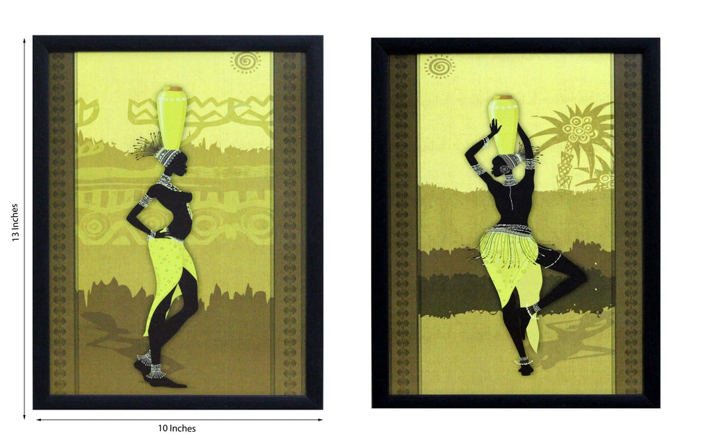 Set of 2 Tribal Women Satin Matt Texture UV Art Painting Kafalo