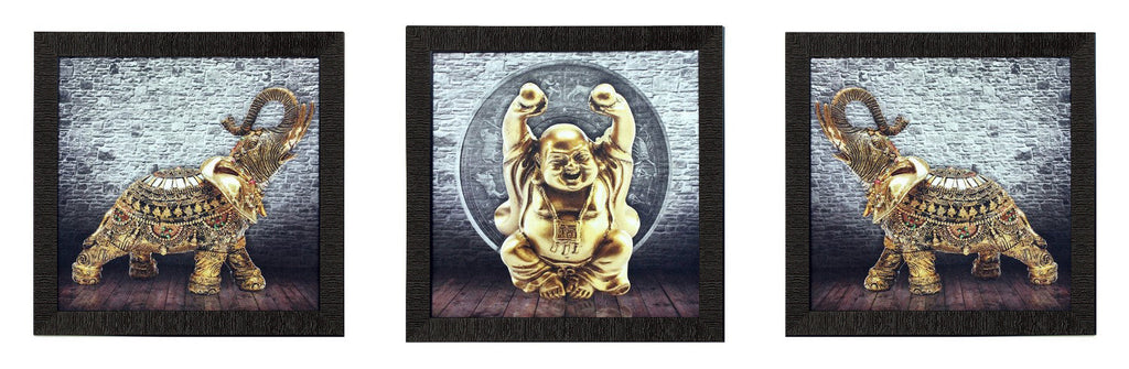 Set of 3 Buddha and Elephant Satin Matt Texture UV Art Painting Kafalo
