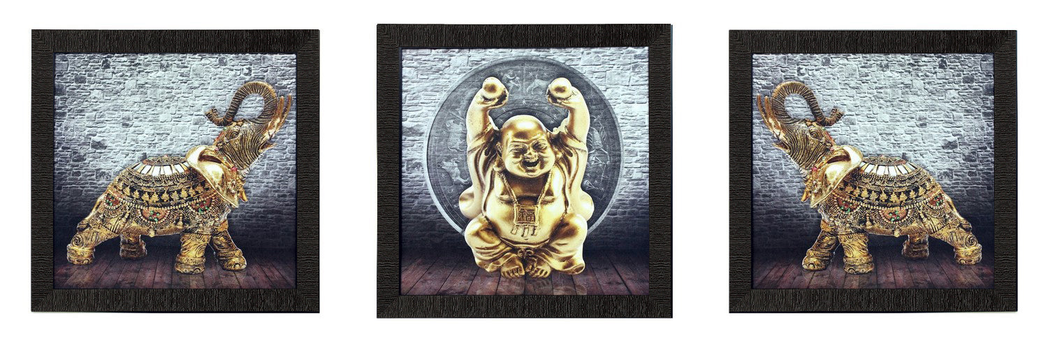 Set of 3 Buddha and Elephant Satin Matt Texture UV Art Painting Kafalo