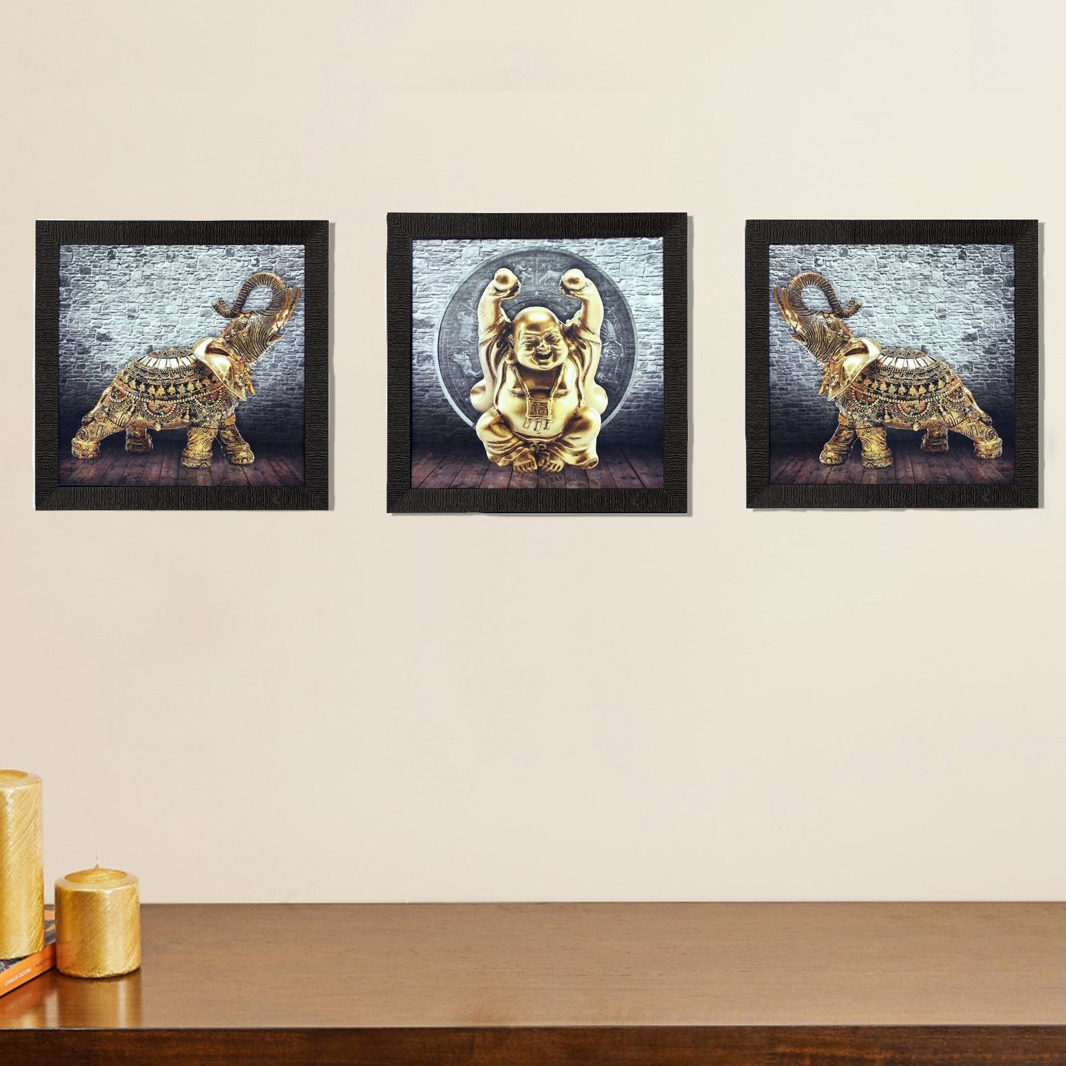 Set of 3 Buddha and Elephant Satin Matt Texture UV Art Painting Kafalo
