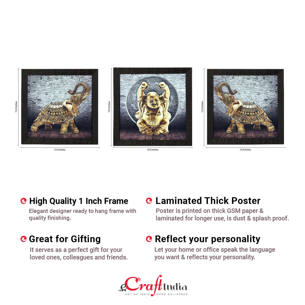 Set of 3 Buddha and Elephant Satin Matt Texture UV Art Painting Kafalo