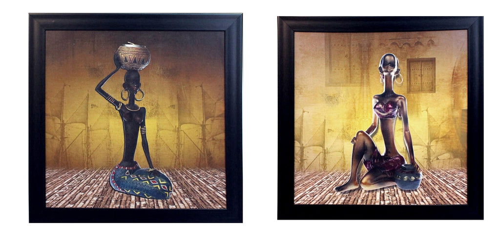 Set of 2 Tribal Women Satin Matt Texture UV Art Painting Kafalo