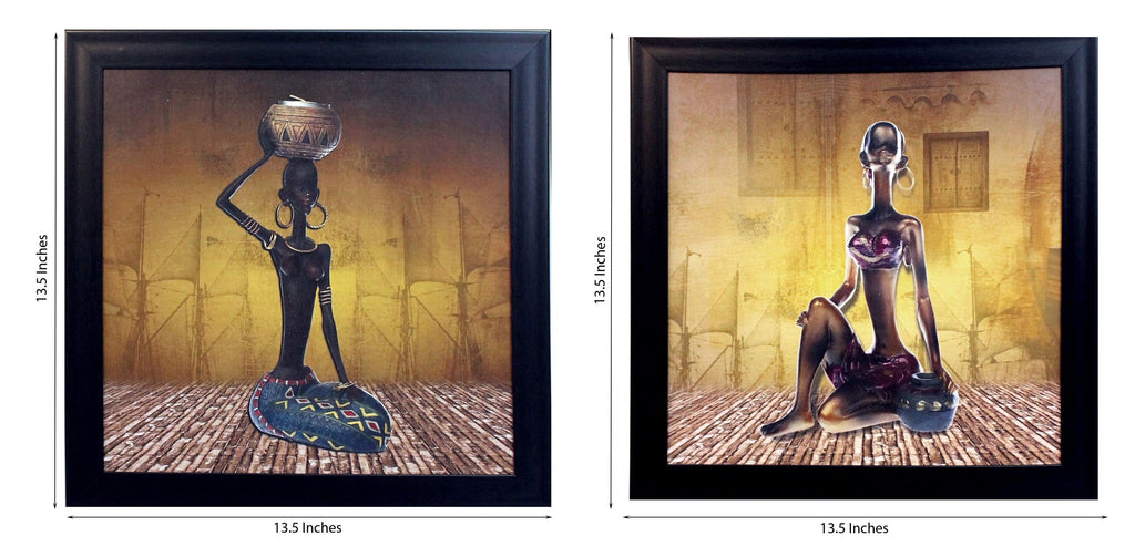 Set of 2 Tribal Women Satin Matt Texture UV Art Painting Kafalo