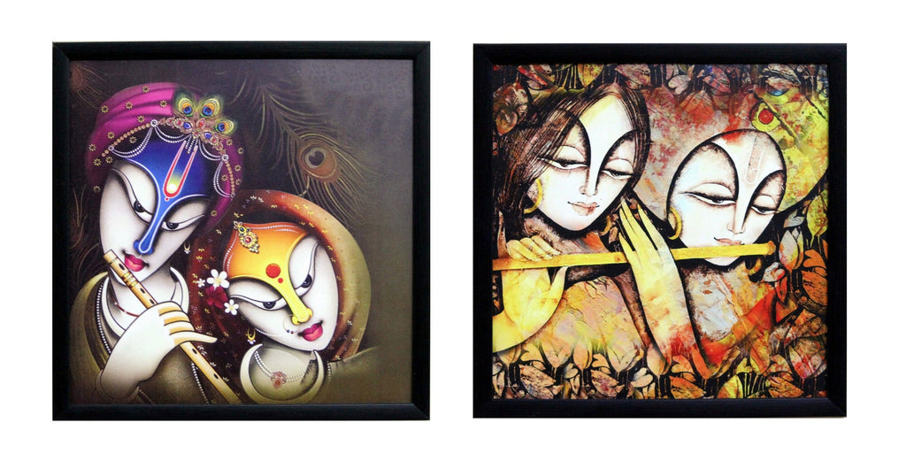 Set of 2 Radha Krishna Satin Matt Texture UV Art Painting Kafalo