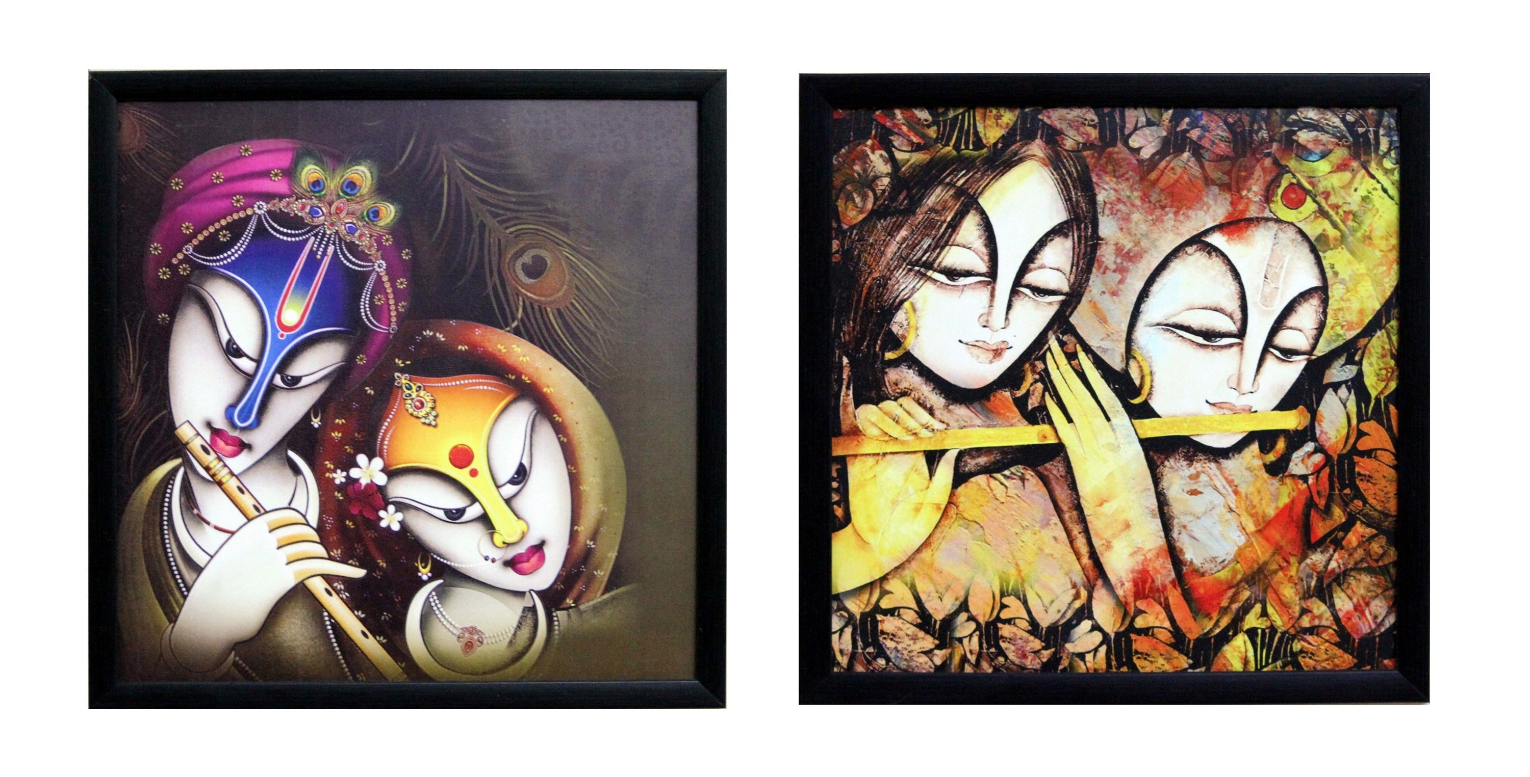 Set of 2 Radha Krishna Satin Matt Texture UV Art Painting Kafalo