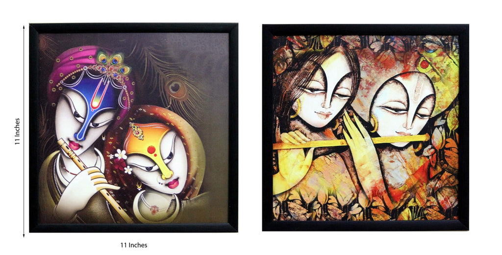 Set of 2 Radha Krishna Satin Matt Texture UV Art Painting Kafalo