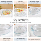 Fluted Glass Casserole Dish With Lid 1600ml Nestasia
