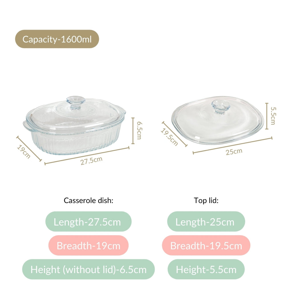 Fluted Glass Casserole Dish With Lid 1600ml Nestasia