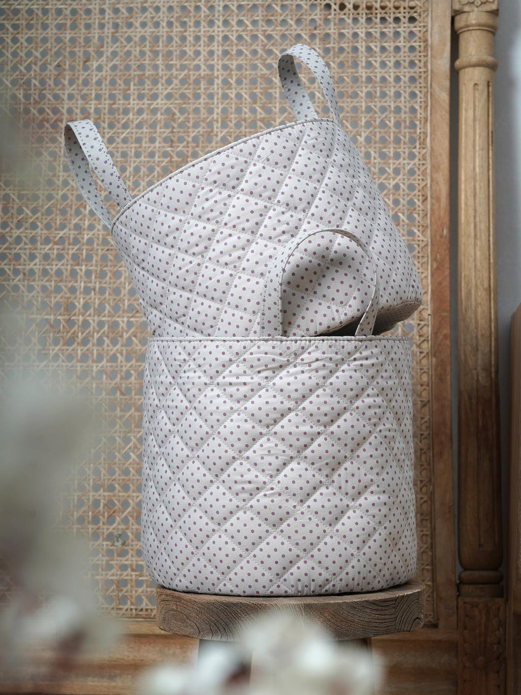Ash Polka Quilted Basket Contrast Living