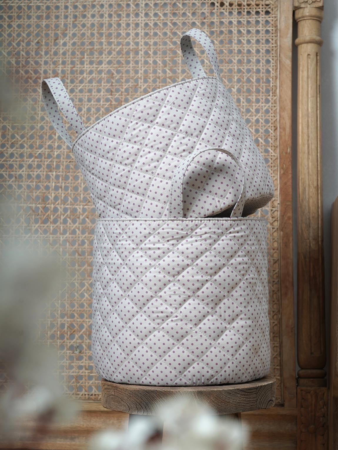 Ash Polka Quilted Basket Contrast Living