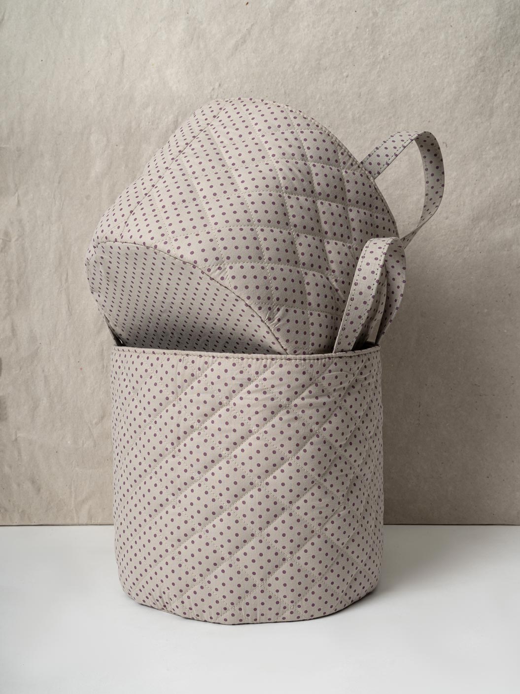 Ash Polka Quilted Basket Contrast Living