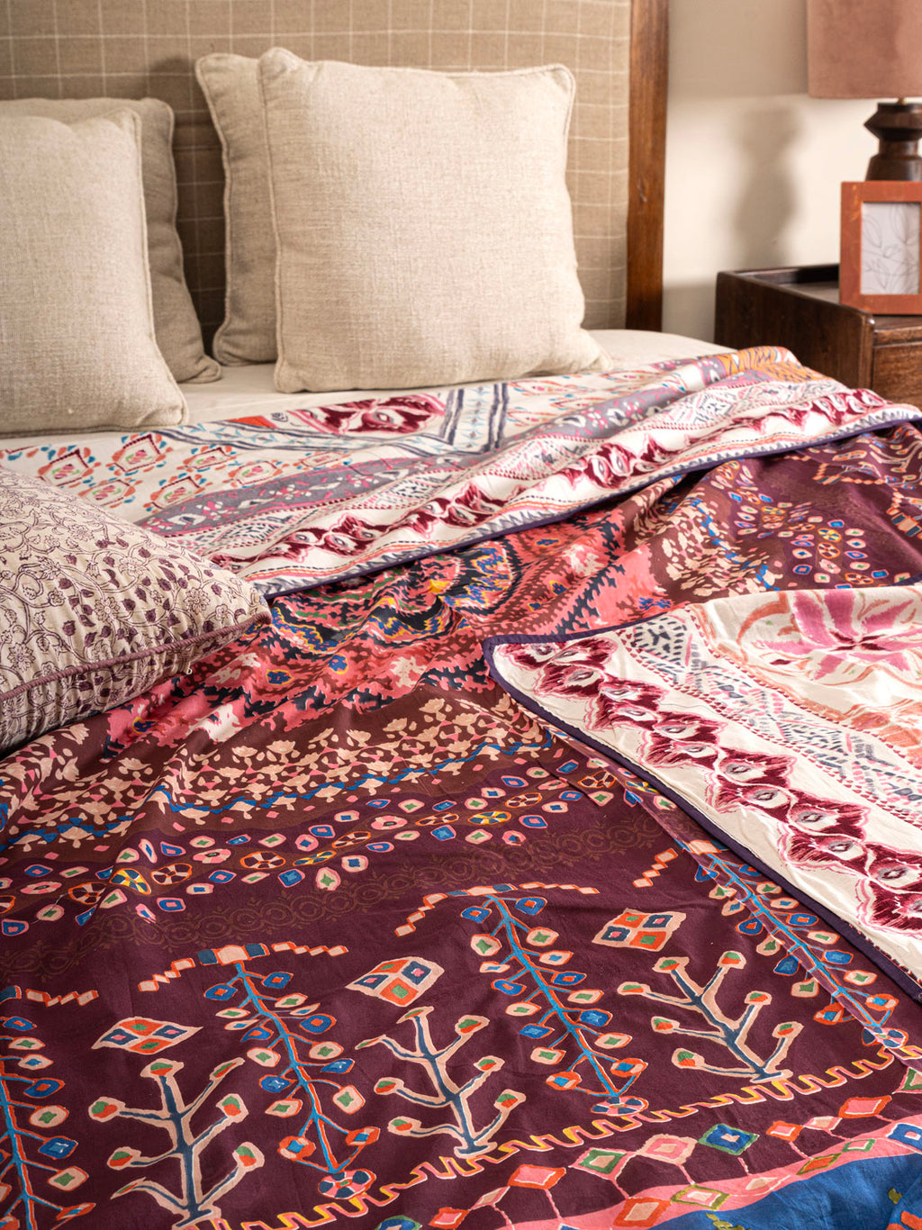 Revora Hand Block Printed Reversible Dohar Contrast Living