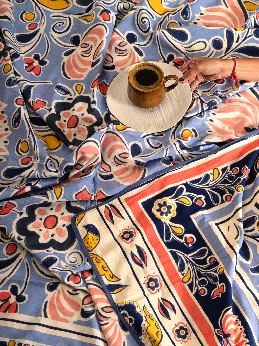 Serelune Hand Block Printed Dohar Contrast Living