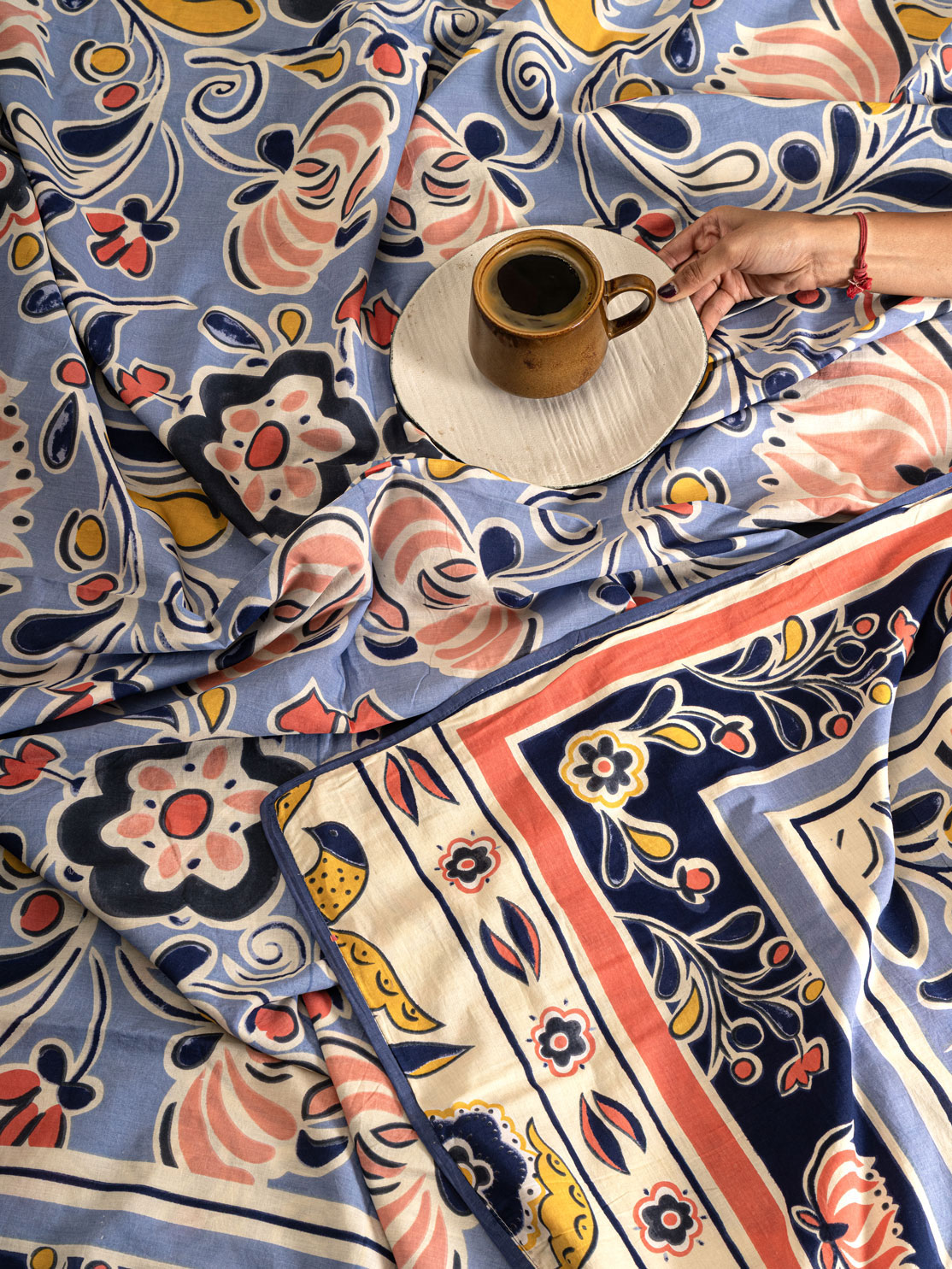 Serelune Hand Block Printed Dohar Contrast Living