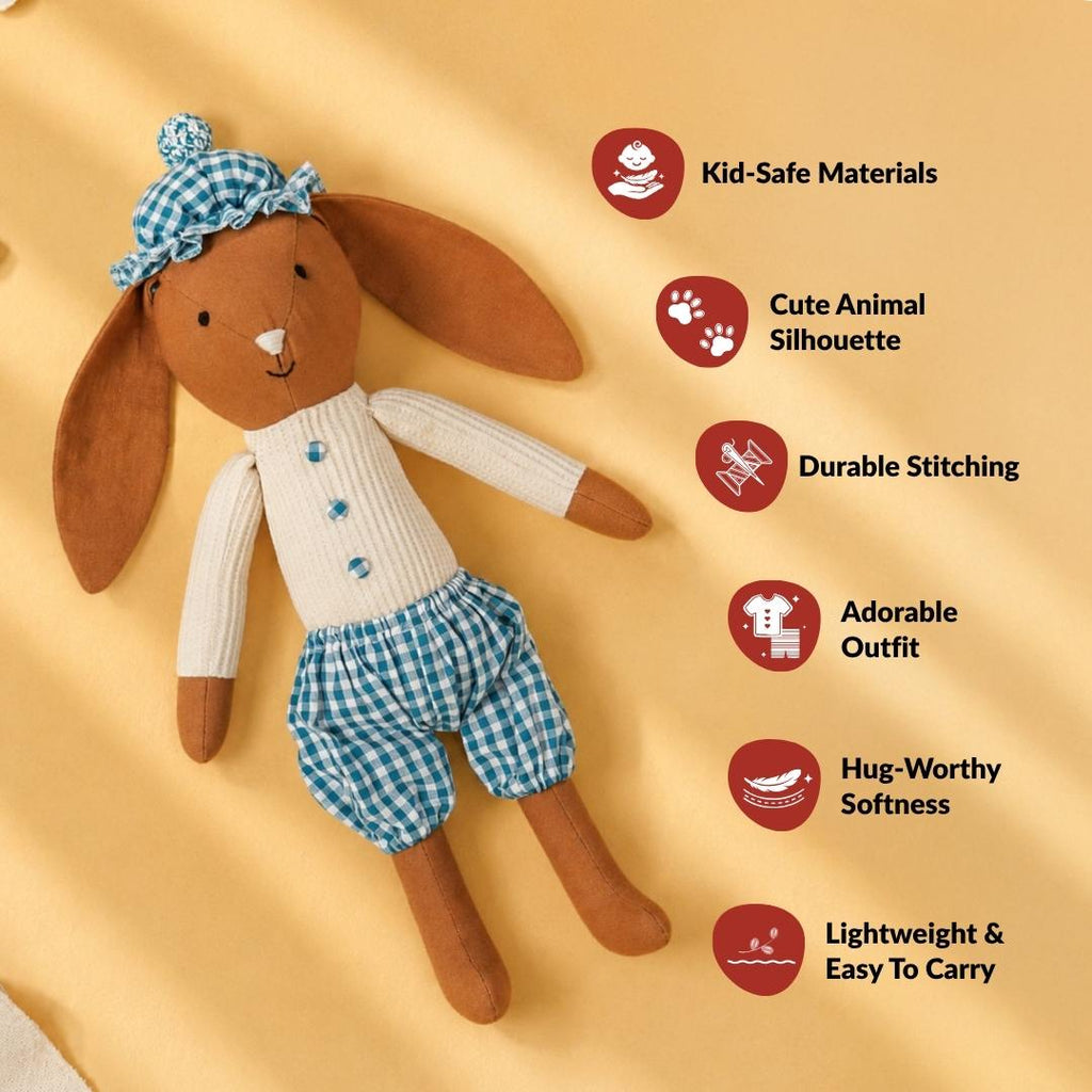 Mr Goat Plushy Toy In Teal Gingham Outfit Nestasia