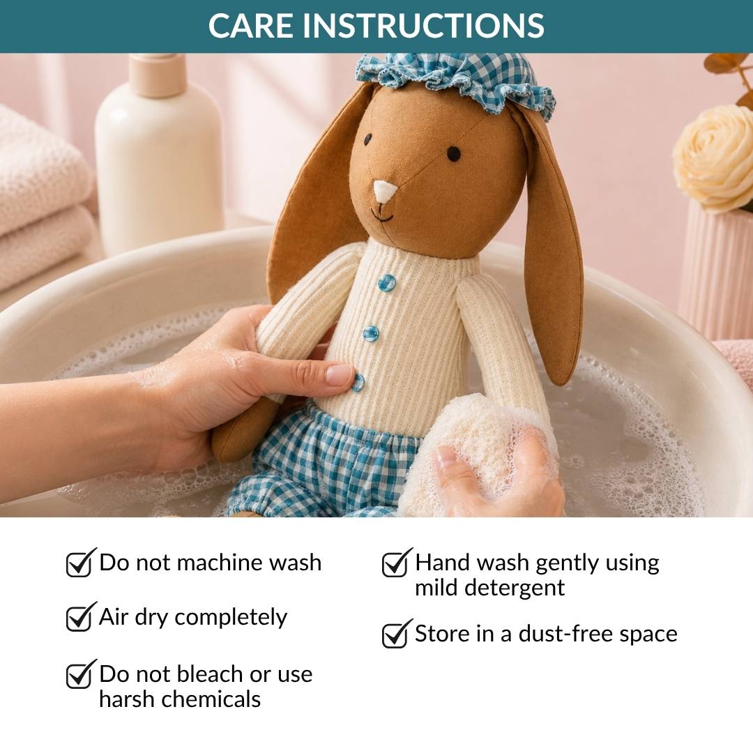 Mr Goat Plushy Toy In Teal Gingham Outfit Nestasia