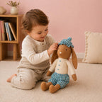 Mr Goat Plushy Toy In Teal Gingham Outfit Nestasia