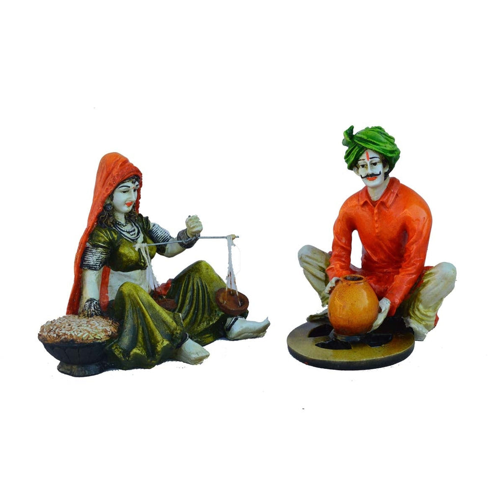 Combo Of Rajasthani Craftsmen And Women Statue Human Figurines Decorative Showpiece Kafalo