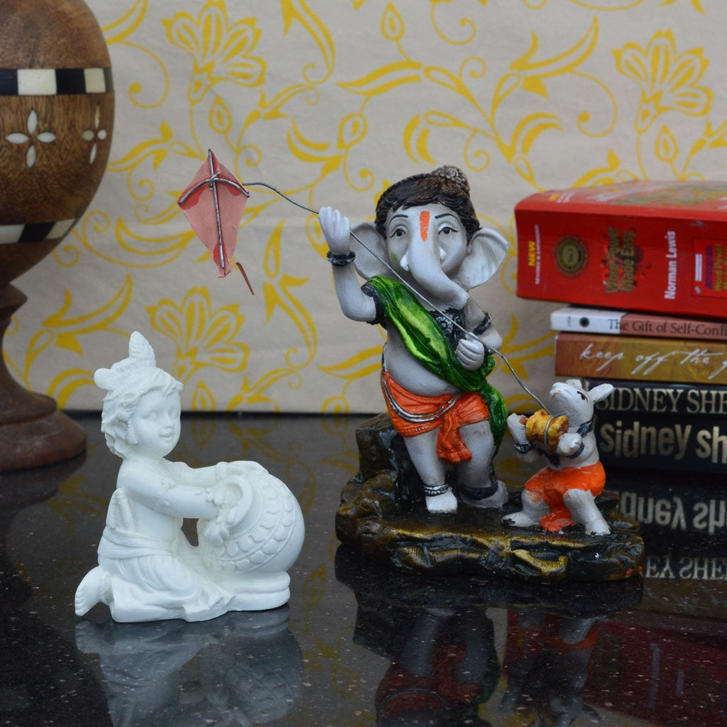 Combo of Lord Ganesha and Laddu Gopal Statue Kafalo