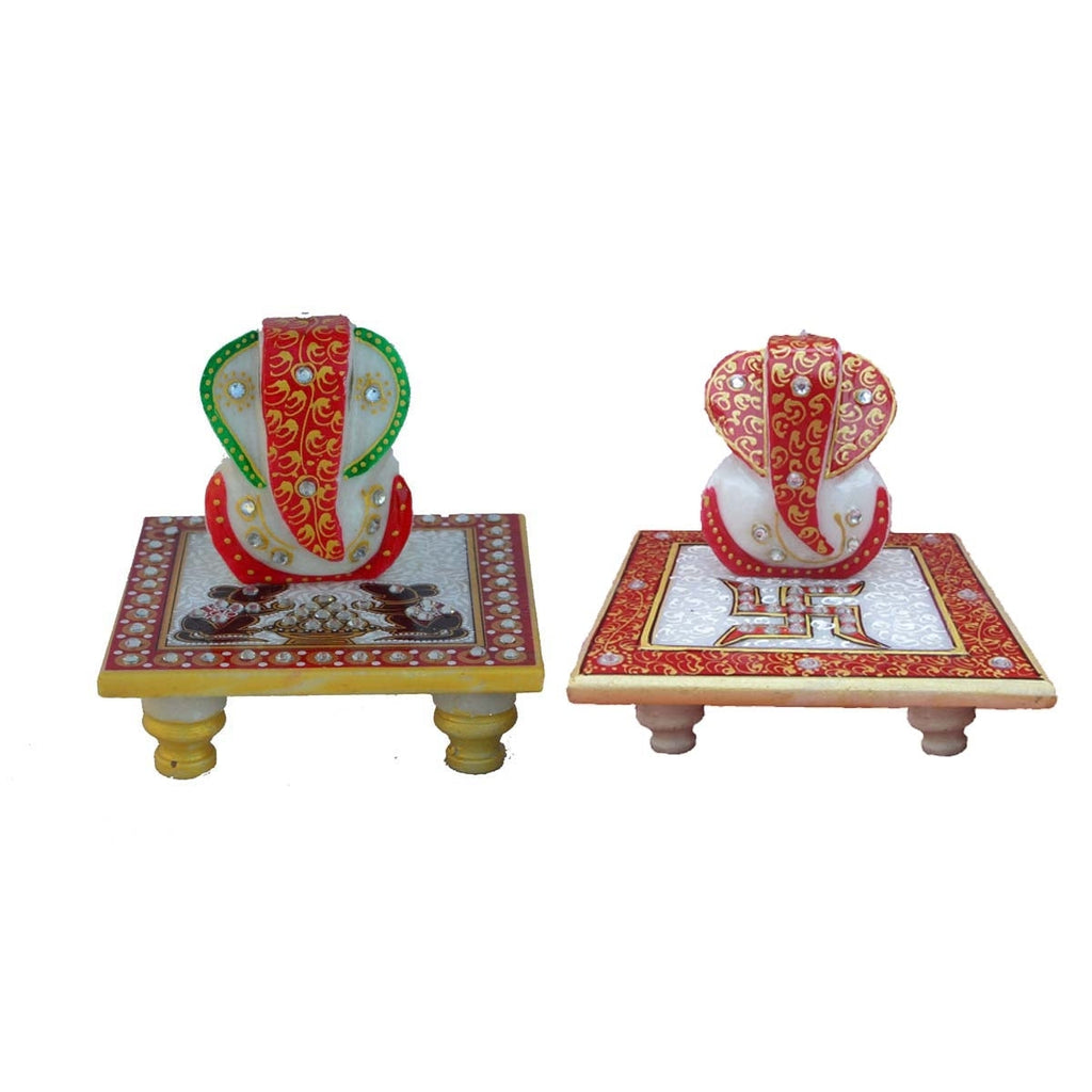 Set of 2 Lord Ganesha Marble Chowkis Kafalo