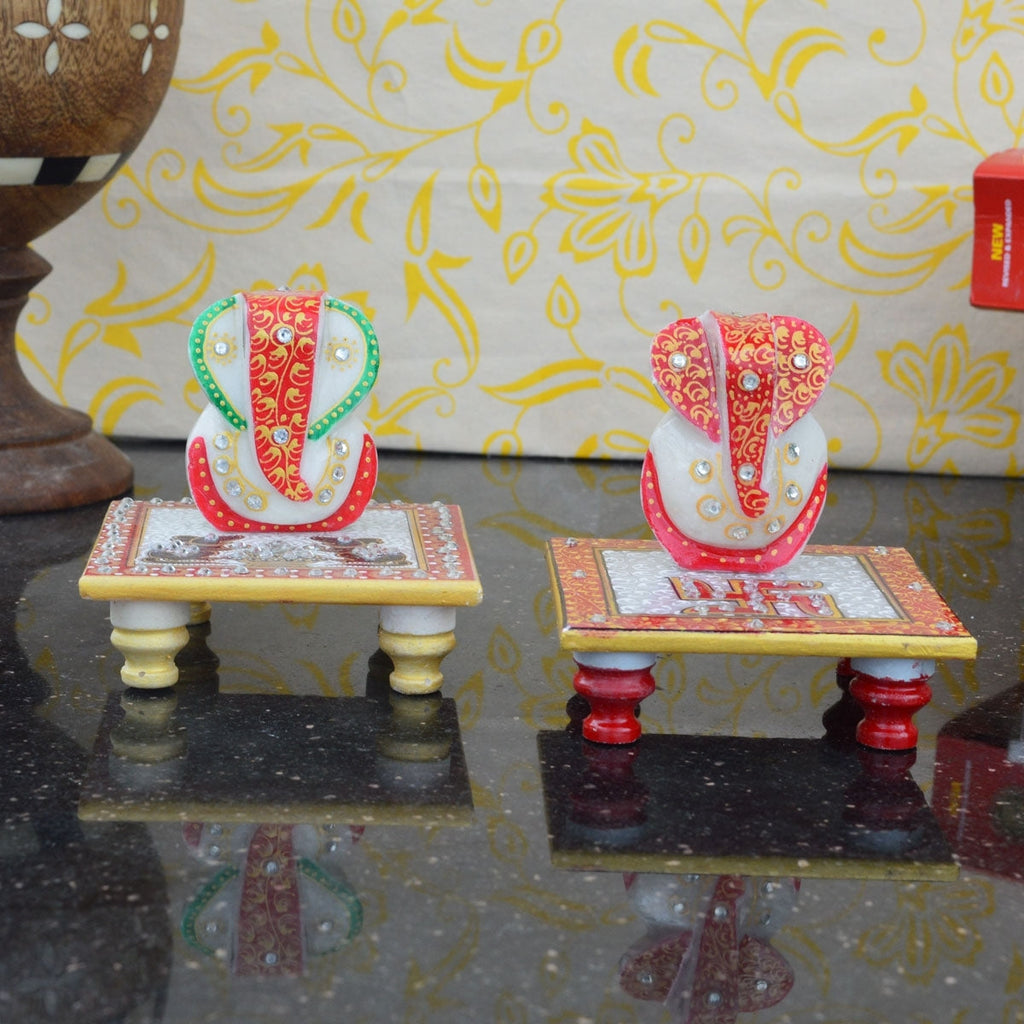 Set of 2 Lord Ganesha Marble Chowkis Kafalo