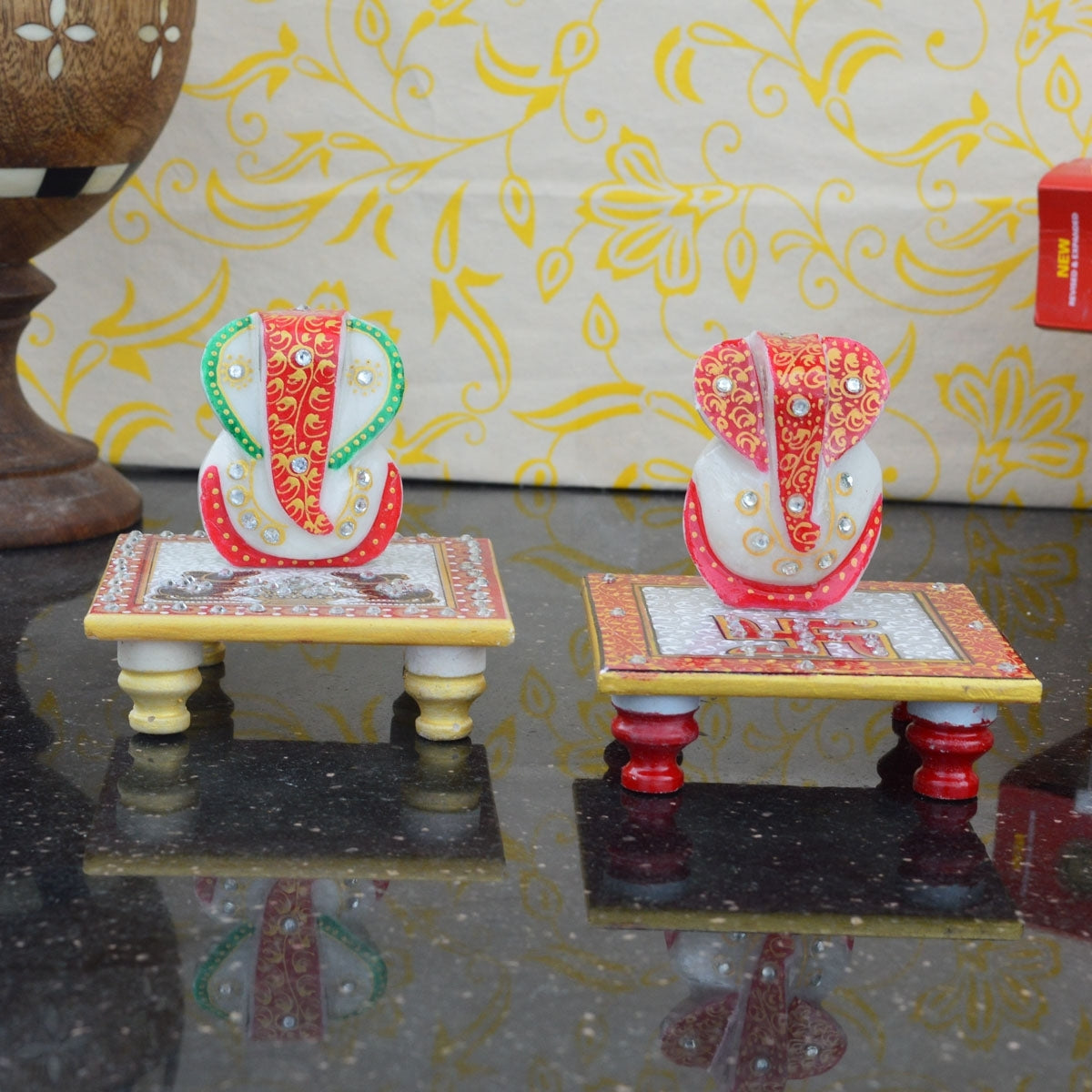 Set of 2 Lord Ganesha Marble Chowkis Kafalo